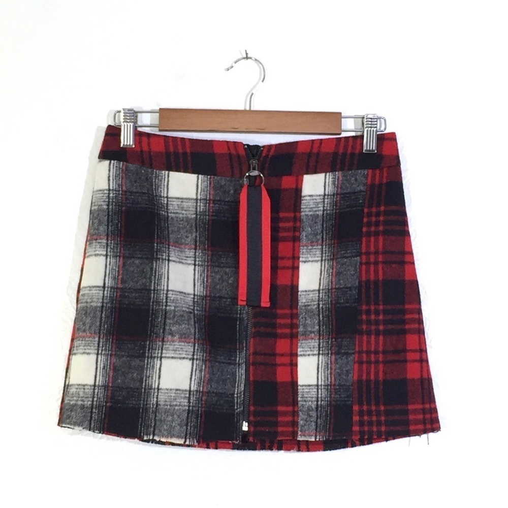 LF x BSBW Red + Black Flannel Plaid Zip Up Skirt S